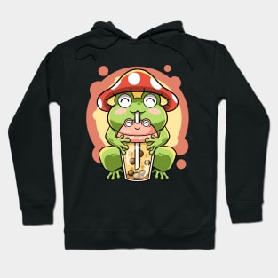 Kawaii Boba Tea Bubbles Frog Mushroom Hat Cute Cottagecore Hoodie